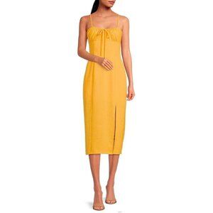 Gianni Bini Size 12 Yellow Sleeveless Textured High Slit Midi Dress Sundress NEW